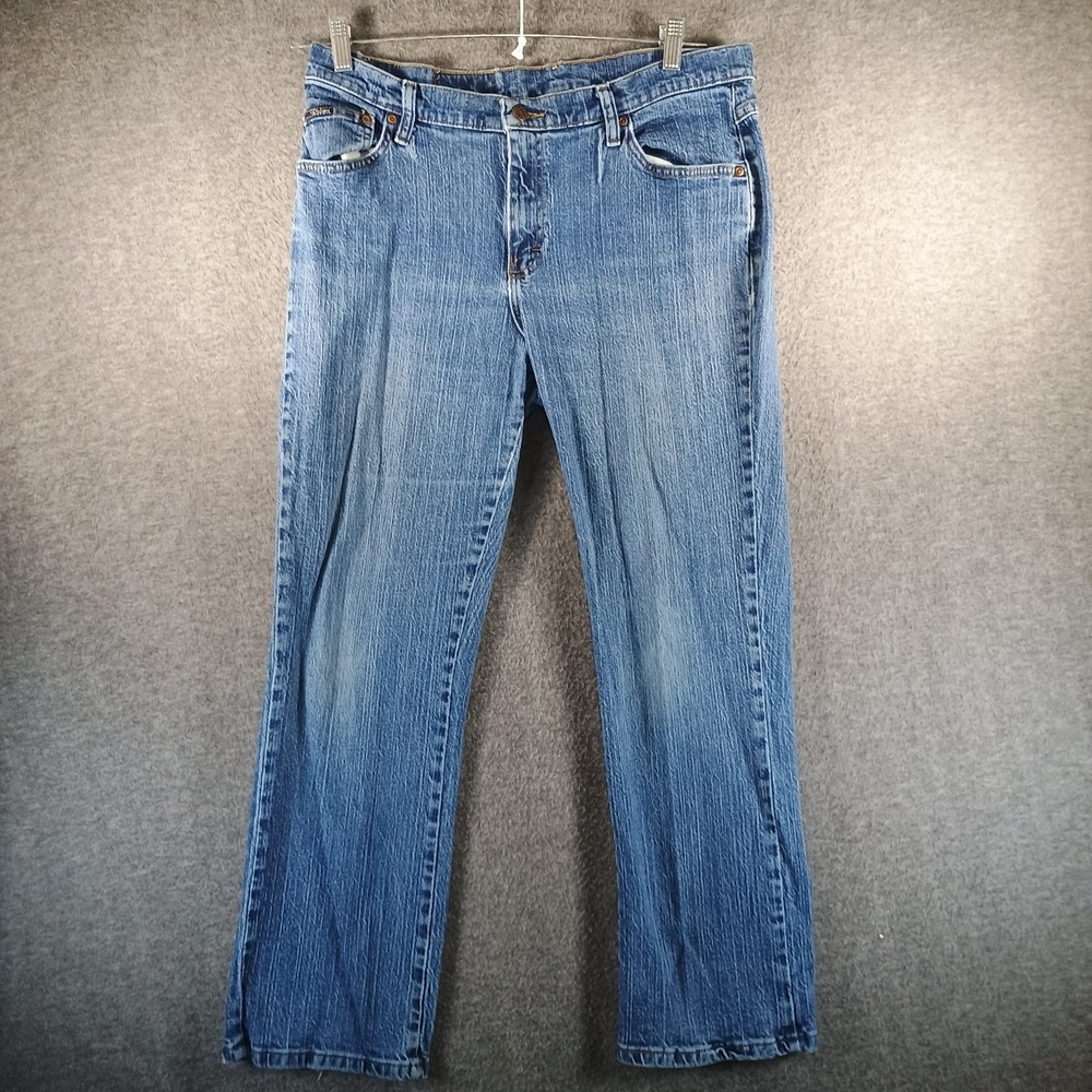Lee Riders Straight Leg Stretch Jeans Womens 33x27 Dark Wash Denim Distressed